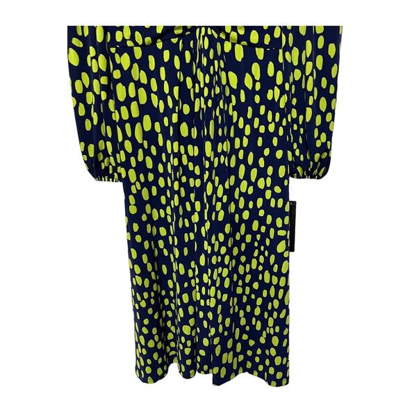 Maggy London Dress V-Neck Midi Back Zip Dark Blue Green Dot Career Work Size 4 - Picture 6 of 13